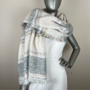Nordstrom XL Winter Wrap Shawl Scarf 36x76 Ivory beige gray. Subtle soft colors.